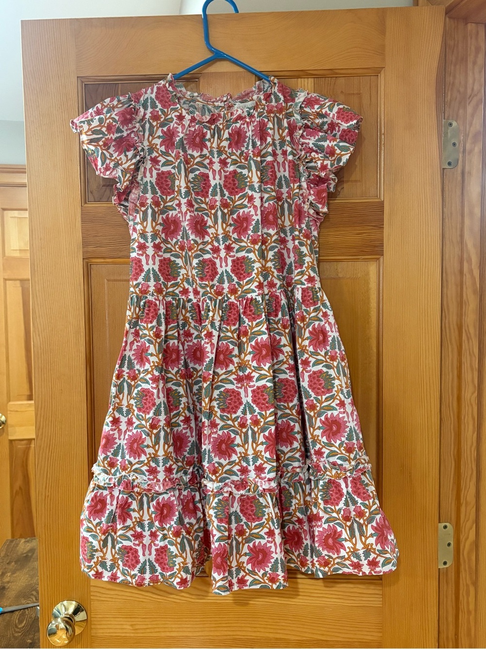 Caroline Constas Floral Cotton Tiered Dress in Red, Green & White